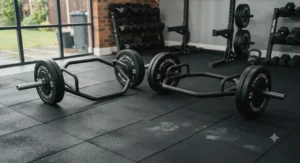 Side-by-side comparison of an open trap bar and a closed hex bar on gym flooring.