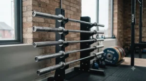 Competitor performing a bench press with a heavy 20kg men's Olympic barbell.