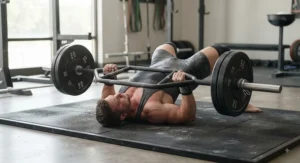 Rackable multi-grip barbell loaded with weight plates on a squat rack.