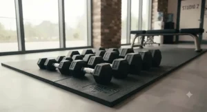 Durable rubber studio dumbbells for gyms protecting flooring in a UK health club