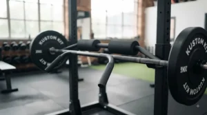 Diagram highlighting the key components of a safety squat bar, including cambered design and padded handles.