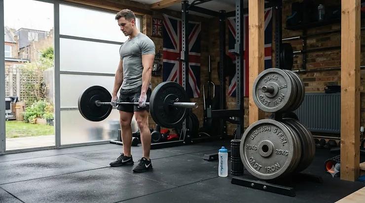 Comparison of rubber bumper plates and traditional cast iron weight plates on a home gym barbell. bumper plates vs cast iron plates