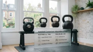 Infographic comparing the long-term value and upfront cost of adjustable versus fixed kettlebells.