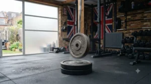 Demonstrating the low-bounce property of high-density rubber bumper plates.