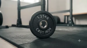 Standard 1-inch cast iron weight plates ideal for compact home fitness equipment.