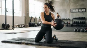 Core stability workout with a dead bounce slam ball for home gym enthusiasts