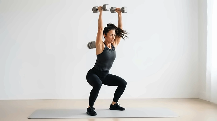 Performing a fluid complex sequence using a reliable kettlebell set for progressive overload in a fitness studio