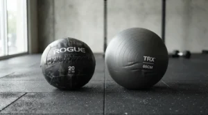 Side by side comparison showing a traditional medicine ball versus a wall ball for CrossFit conditioning
